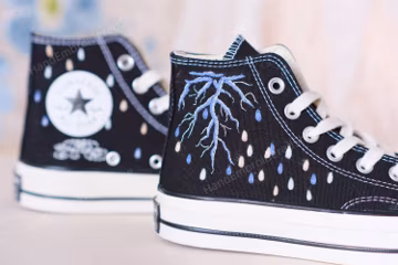 Embroidered Converse Sneakers, Lightning & Raindrop Design
