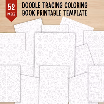 50+ Doodle Tracing Coloring Book Bundle, Printable Kids Activity Book PDF, Preschool Tracing Worksheets, Fine Motor Skills, Toddle Activity