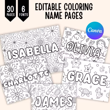 30 Custom Name Coloring Pages, Kids Activity Coloring Pages, 8.5x11" Sheets, Name Color Pages for Adults and Kids, Digital Download