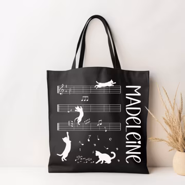 Custom Teacher Cat Lover Tote Bag, Music Teacher Shopping Bag Teacher Appreciation Gift Custom Teacher Personalized School Gifted Teacher