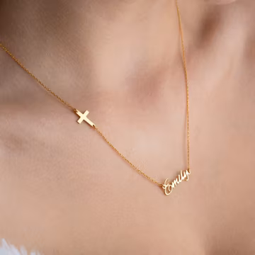 Custom Name Necklace with Cross Name Necklace Personalized Cross Necklace with Name Sideways Cross Necklace First Communion Gift for Girls
