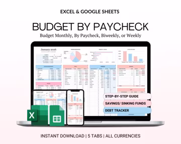 Budget By Paycheck Google Sheets Spreadsheet Excel Monthly Budget Paycheck Budget Budgeting Paycheck Expense Tracker Financial Planner