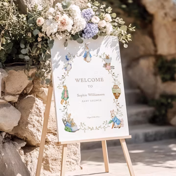 Peter Rabbit Baby Shower Welcome Sign, Beatrix Potter Shower Sign, Rustic Baby Shower, Gender Neutral Baby Shower Welcome, New Chapter R05