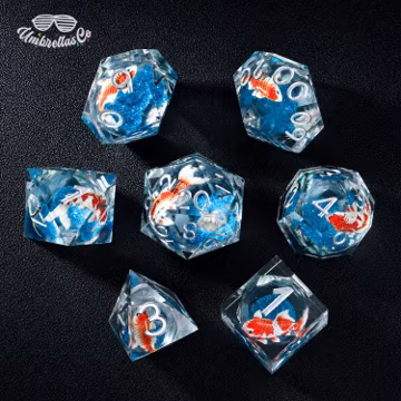 Koi Liquid Core Dice Set - RPG Dice Set, Handmade Sharp Edge Resin Dice, RPG, Dungeons and Dragons, DND Gifts, Gift for Gamers