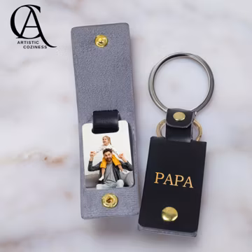 Personalized photo leather keychain, Custom dad photo keyring, Engraved leather keyring, Father's Day gifts, Gift for dad, Custom keepsake
