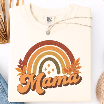 Retro Mama Fall Shirt Rainbow Sparkles Leaves Mom Fall Aesthetic Tee Thanksgiving Comfort Colors Shirt Autumn Mama Cozy Fall Aesthetic Shirt