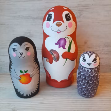 Hand Painted Animal Nesting Dolls: Wooden Montessori Toy