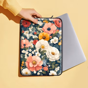 Laptop Sleeve, Flowers iPad Tablet Case, Botanical Floral Macbook Computer Bag, Cottagecore Carrying Protective Cover for Travel work School