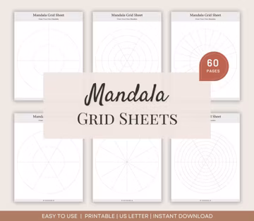 Mandala Grid Sheets, Mandala Practice Sheets, Mandala Training Sheets for Mindful Practice, Mandala Pattern Worksheets, Mandala Art Therapy