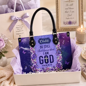 Personalized Leather Handbag Custom Name, Be Still And Know That I Am God Bag, Psalm 46:10 Bible Verse Bag, Christian Gift for Women