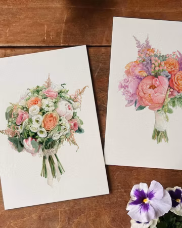 Custom Watercolor Wedding Bouquet Painting, Personalized Bridal Portrait, Paper Anniversary Gift