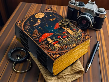 400 Pages Mushroom Leather Journal With Handmade Deckle Edge Paper Personalized Gift Blank Spell Book of Shadows Wiccan Pagan Gift for Him