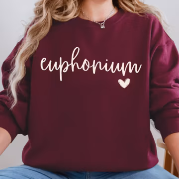 Euphonium Sweatshirt, Brass Player Gift, Heart Sweater, Band Director Gift, Low Brass Section Shirt, Band Mom, Marching Band Shirt, Girls