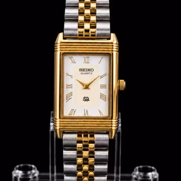 Vintage Seiko Tank Reverso Style Quartz White Face 28MM Gold Case Men's Watch
