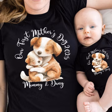 Custom First Mother's Day Puppy T-Shirt: Matching Mommy & Baby Outfit