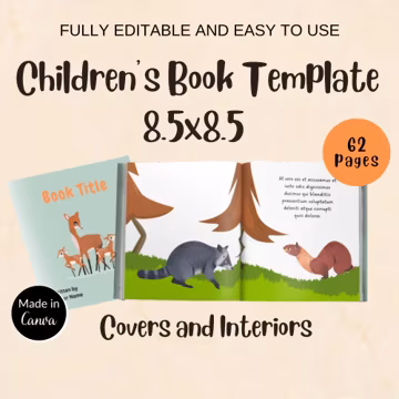 Childrenβs Book Template 8.5x8.5 for KDP, Editable Canva Picture Book Interior and Cover Design