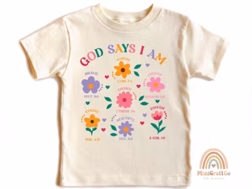 God Says I Am Girl Shirt, Baptism Gift Girl, Christian Kids Tee, Jesus Sweatshirt, Faith Based Clothing, Floral Bible Verse Youth T-Shirt
