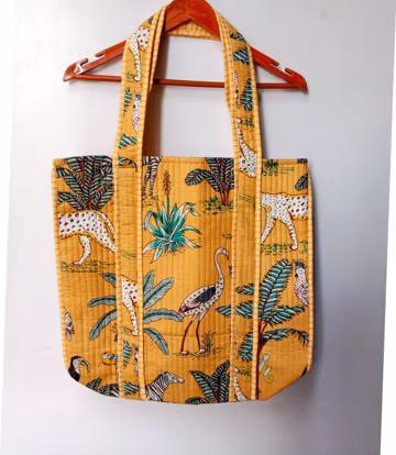 Tiger Print Quilted Cotton Tote Bag: Safari Jungle Shoulder Bag