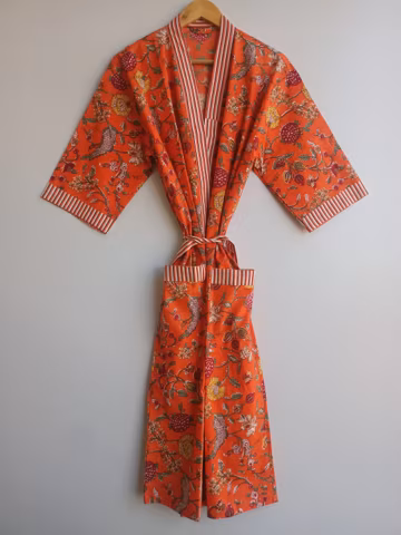 Floral Printed Cotton Kimono Robe: Bohemian Hippie Loungewear