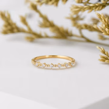 Dainty Minimalist 14K Gold Diamond CZ Ring, Half Eternity Band, Unique CZ Promise Ring, Women Classic Everyday Ring, Gift for Her