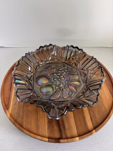 Vintage Federal Depression Carnival Glass Iridescent Smoke Gray Bowl