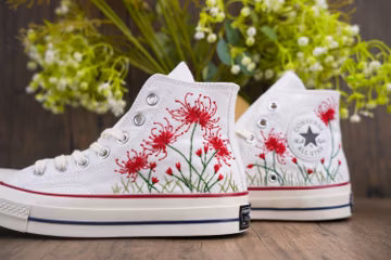 Custom Converse Chuck Taylor Embroidered,Custom Embroidered Wedding Sneakers,Bridal Flowers Embroidered Shoes,Personalized Bride Sneakers