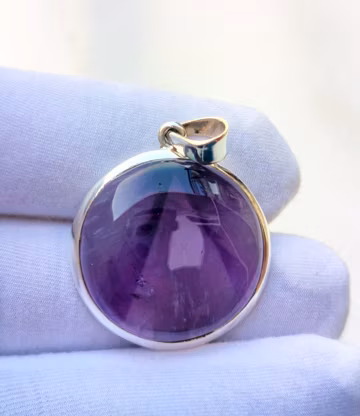 Natural Amethyst Round Pendant, 925 Sterling Silver, Handmade Jewelry, Silver Pendant, Vintage Jewelry, Minimalist Jewelry, Gift for Her..