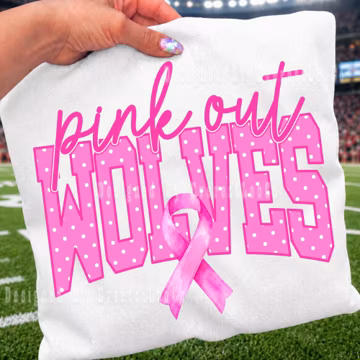 Wolves Pink Out PNG, Polka Dot Wolves Mascot PNG, Breast Cancer Awareness Shirt Design, Pink Ribbon Sublimation File