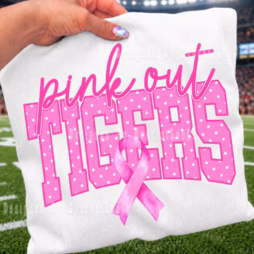 Tigers Pink Out PNG, Polka Dot Tigers Mascot PNG, Breast Cancer Awareness Shirt Design, Pink Ribbon Sublimation File
