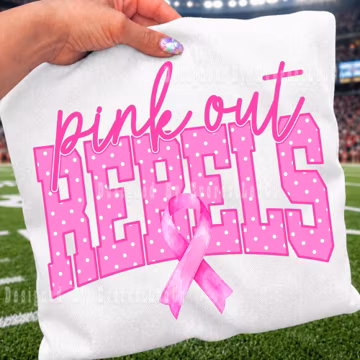 Rebels Pink Out PNG, Polka Dot Rebels Mascot PNG, Breast Cancer Awareness Shirt Design, Pink Ribbon Sublimation File