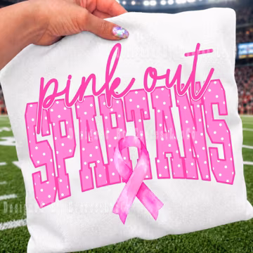 Spartans Pink Out PNG, Polka Dot Spartans Mascot PNG, Breast Cancer Awareness Shirt Design, Pink Ribbon Sublimation File