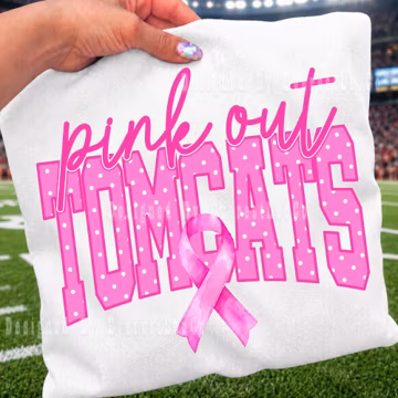Tomcats Pink Out PNG, Polka Dot Tomcats Mascot PNG, Breast Cancer Awareness Shirt Design, Pink Ribbon Sublimation File
