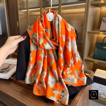 Lightweight Polyester Scarf | Smooth Orange Abstract Print Shawl, Head Wrap