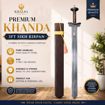 Handmade Iron Sikh Kirpan Khanda Sword, 36 Inch, Sarbloh Khanda,