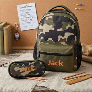 Camo Backpack Pencil Case Set Boy School Bag Custom Name Toddler Backpack Green Bookbag Set Cute Camouflage Daypack Kids Boys Birthday Gift