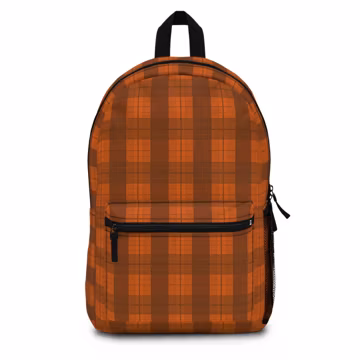 Autumn Plaid Backpack, Dark Pumpkin Orange and Brown, Back to School