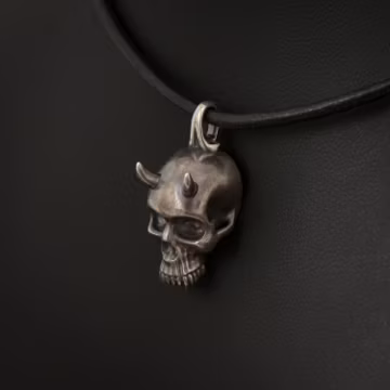 Silver Horned Demon Skull Pendant