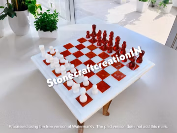 Handmade Marble Chess Set: Red Onyx Pieces, Vintage Style
