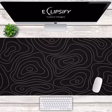 Black and White Pattern Topographic Mouse Pad, Black and White Desk Mat, Gaming Mouse Pad, Gamer Desk Mat