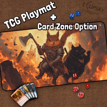 Squirrel Warrior TCG Playmat, TCG Playmat With Zones, Black Cat, Magic, Burrow, Bloom Fantasy, Playmat, Gifts for Gamers, Board Game