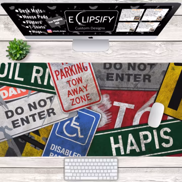 Road Sign Rusty Mouse Pad, Custom Desk Mat, Cool Desk Mat, Survival Mouse Pad, Gaming Mouse Pad, Gamer Desk Mat, Gamer Gift