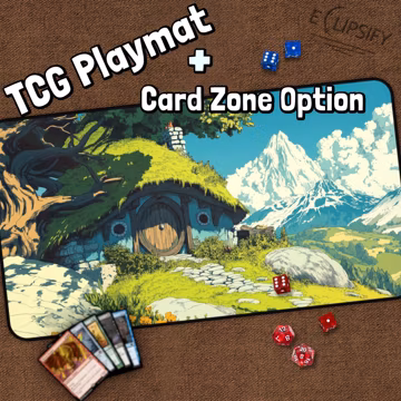 Fantasy Cottage Hole TCG Playmat, Fantasy Playmat With Zones, Green Mountain, Forest , Magic Playmat, Playmat, Gifts for Gamers, Board Game