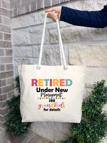 Retired Bag, Retirement Gift for Women, Retirement Gift Bag, Retired Under New Management Bag, Grandma Gift Bag, Grandpa Gift Bag, Women Bag