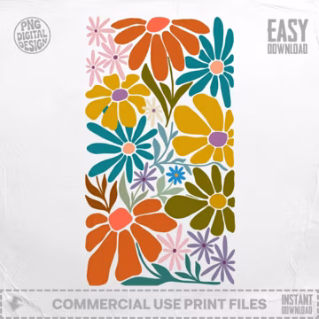 Retro Groovy Flower SVG PNG, Abstract Floral Digital Download, Boho Botanical Cut File, Hippie Flowers Clipart, Vintage Flower Design