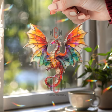 Dragon Acrylic Suncatcher – Fantasy Window Decor, Colorful Winged Dragon Ornament, Mythical Creature Gift, Magic Home Accent