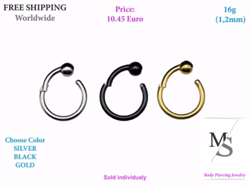 16g Surgical Steel Ball Closure Ring, Helix, Daith, Rook