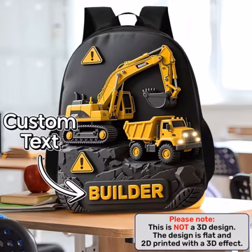 Personalized Construction Truck Backpack for Kids, Custom Name Toddler School Bag, Excavator & Bulldozer Design, Preschool and Daycare Gift
