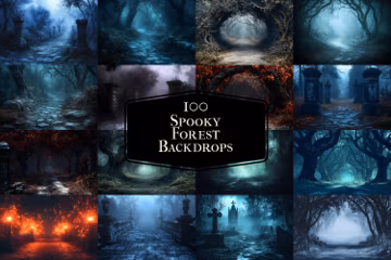 100 Spooky Forest Photography Backdrops, Halloween Digital Scenes (JPGs)