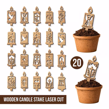 Wooden Grave Candles Bundle SVG, Candle Stake Laser Cut File, Memorial Day Angel Ornament, Tombstone Decor, Cemetery Sign SVG