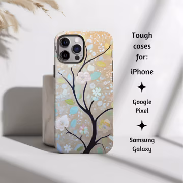 Blossom Serenity Elegant Floral Tree Art Phone Case, Nature Inspired Aesthetic Tough Phone Cover for iPhone, Google Pixel, & Samsung Galaxy